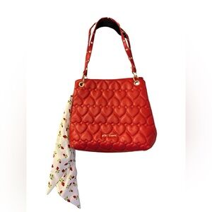 BETSEY JOHNSON Mia Satchel Quilted Hearts- Gold Studded Strap/ Bow